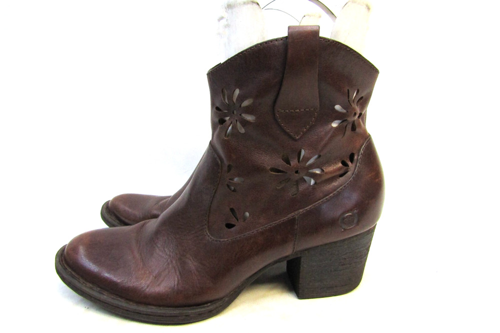 Born Womens Size 9 M Brown Leather Zip Floral Cut Out Ankle Fashion Boots Bootie